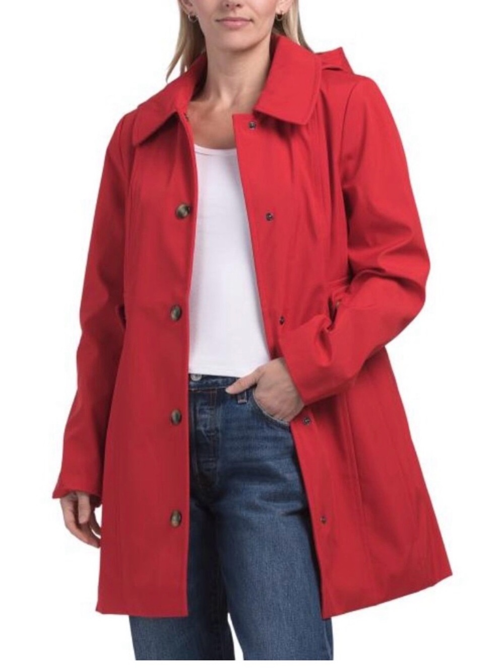 Anne Klein Women’s Removable Hoodie Trench Coat Red Size L